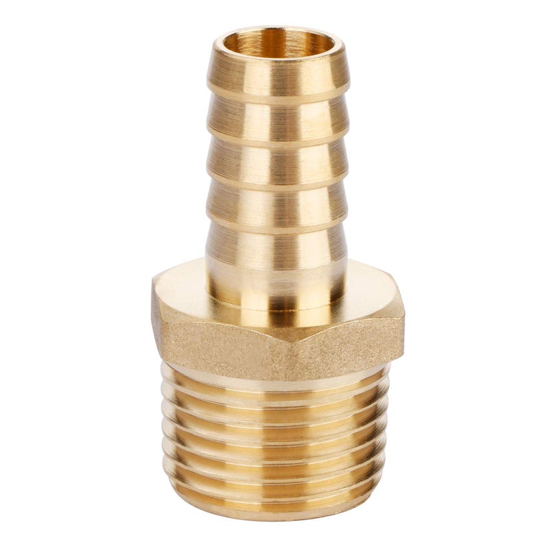 U.S. Solid Brass Hose Fitting, Adapter, 1/2" Barb x 1/2" NPT Male Pipe Fittings - Image 1